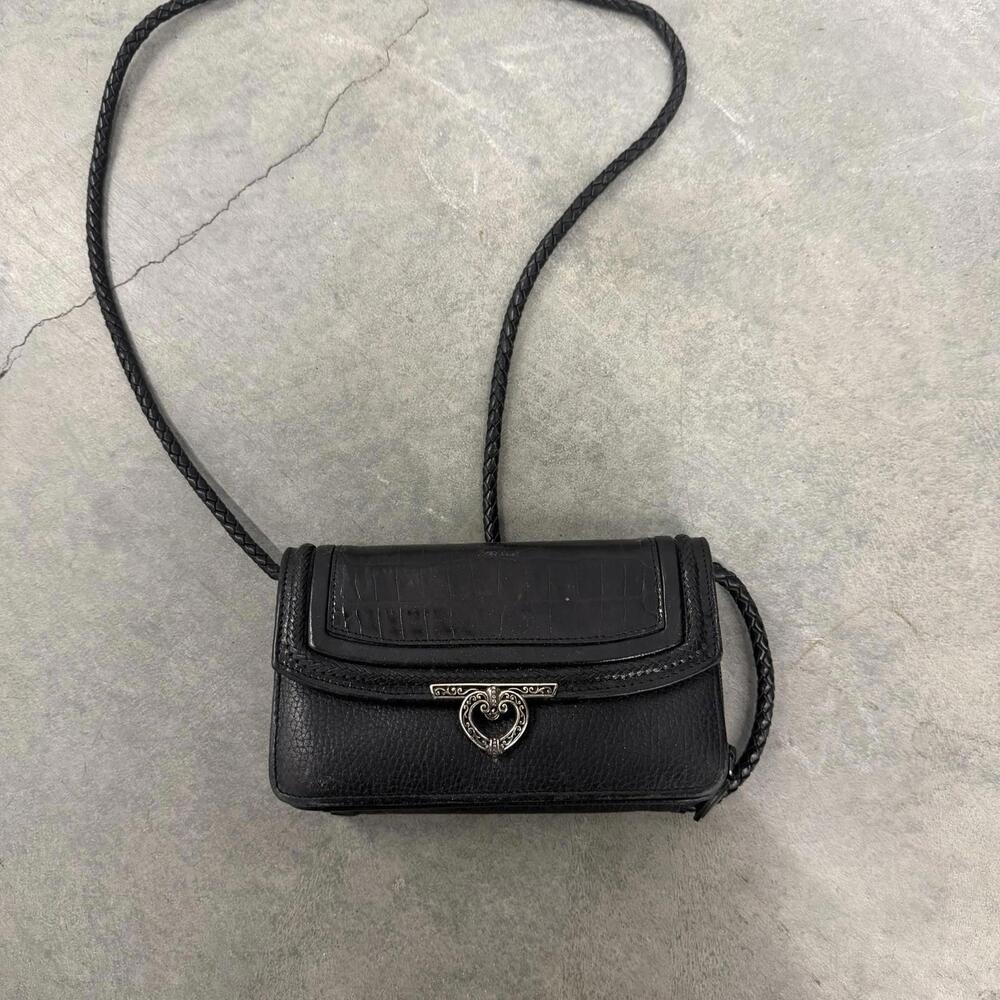 Brighton Vintage Black Leather Crossbody Wallet Organizer